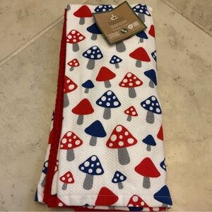 Deborah Connolly red white and blue Mushroom Patterned Kitchen Towel Set pk of 3